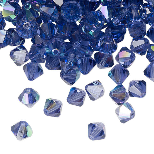 Bead 144pk tanzanite AB, Preciosa Czech crystal 6mm bicone image number 0