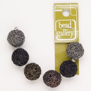 Bead assortment brass steel 6pk 18mm round, mixed finishes