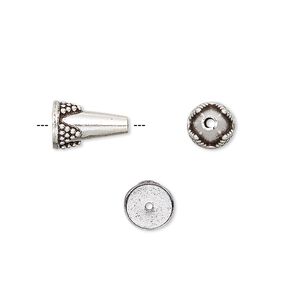 Bead, antiqued sterling silver, 11x6mm cone. Sold per pkg of 2.