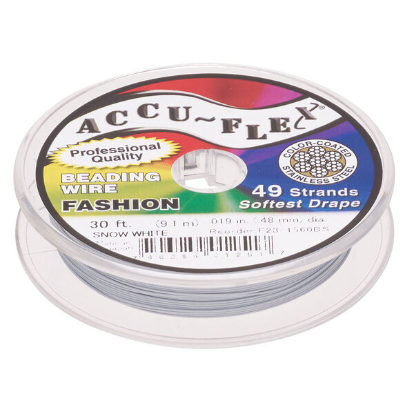 Beading wire, Accu-Flex®, nylon and stainless steel, snow white, 49 strand, 0.019-inch diameter. Sold per 30-foot spool. image number 0