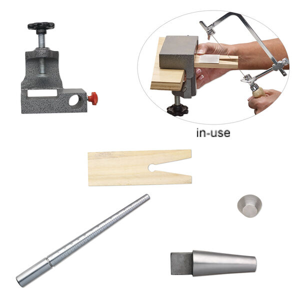 Bench pin combo, steel and wood, multicolored, 5 x 4 x 3-inch vise / 4x3-inch working surface / 6x2-inch pin. Sold per set. image number 0