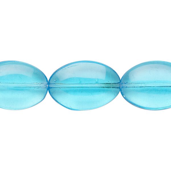 Bead, glass, transparent aqua blue, 18x13mm-19x13mm puffed oval. Sold per 13-inch strand, approximately 15 beads. image number 0