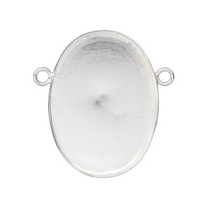 Connector, sterling silver, 31x23mm oval with 30x20mm bezel cup setting. Sold individually.