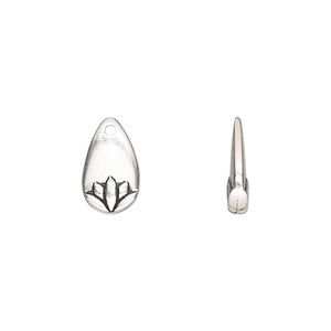 Charm, TierraCast®, "Happy Go Lucky" collection, antique silver-plated pewter (tin-based alloy), 13x8mm double-sided lotus petal. Sold per pkg of 20.