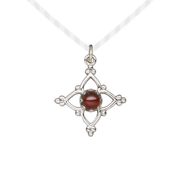 Garnet / sterling silver 1pkg1, antiqued open beaded diamond drop natural 17x17mm image number 0