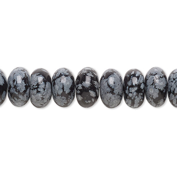 Bead, snowflake obsidian (natural), 10x6mm rondelle, B grade, Mohs hardness 5 to 5-1/2. Sold per 15-1/2" to 16" strand. image number 0