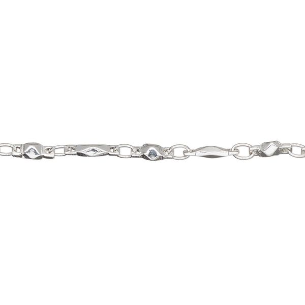 Chain, silver-plated brass, 3mm bar and link. Sold per pkg of 5 feet. image number 0