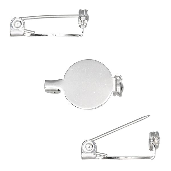 Pin back, silver-plated steel, 1/2 inch round. Sold per pkg of 10. image number 0