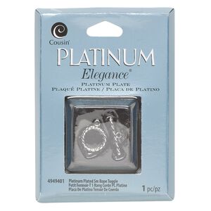 Clasp, toggle, platinum-plated copper, 12.5mm round with rope design. Sold individually.