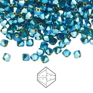Bead 720pk emerald AB 2X, Preciosa Czech crystal 4mm bicone