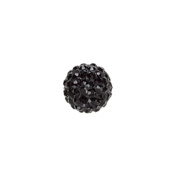 Bead, glass rhinestone / epoxy / resin, black, 12mm round. Sold individually. image number 0