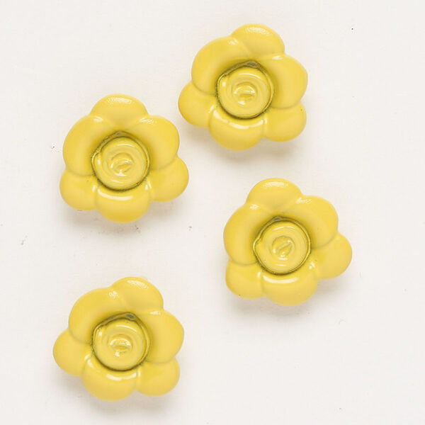 Charm, "pewter" (zinc-based alloy) and enamel, yellow, 13-14mm flower with hidden loop. Sold per pkg of 4. image number 0