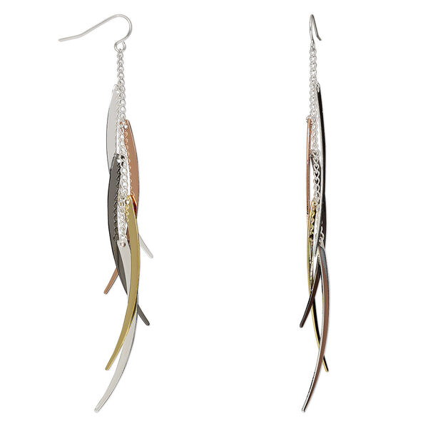Earring, Everyday Jewelry, silver- / gold- / copper- / gunmetal-plated brass, 4-1/4 inches with 50x10mm flat curved line and fishhook ear wire. Sold per pair. image number 0