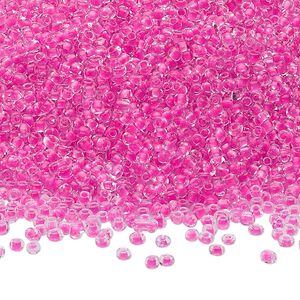 Seed bead, Ming Tree™, glass, pkg/1 pound, #11 round, transparent color-lined hot pink.