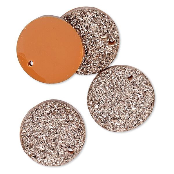Drop, "druzy" (resin) (imitation), bronze, 16mm top-drilled round. Sold per pkg of 4. image number 0