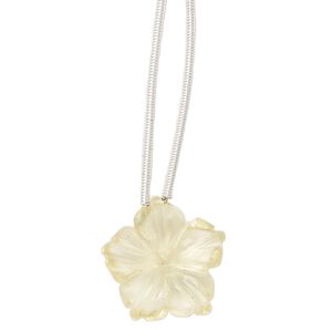 Lemon quartz 1pkg1, hand-cut top-drilled 1-sided carved flower bead 16mm