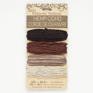 Hemp 1pkg4, round cord assortment mixed colors 30 foot 2mm