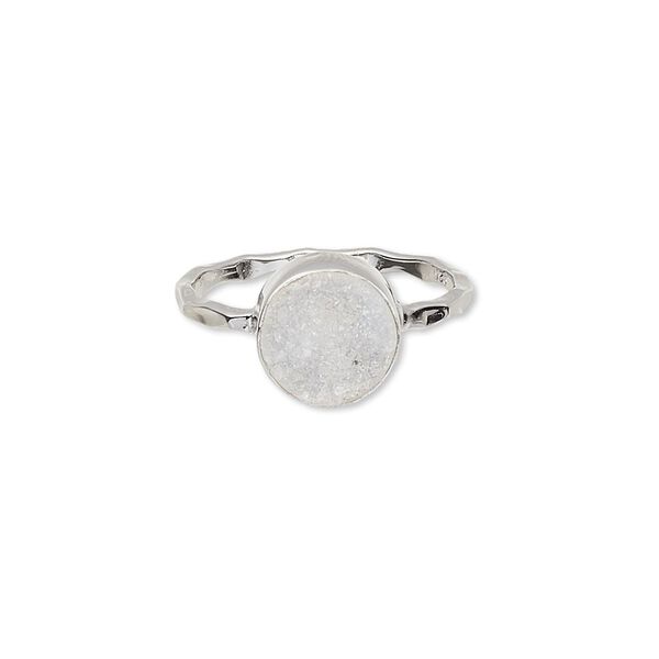 Ring, druzy agate (natural) and sterling silver, 9mm round, size 7. Sold individually. image number 0