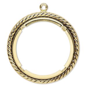 Focal, antique gold-plated brass, 47mm rope edge round with 38mm round setting. Sold per pkg of 10.