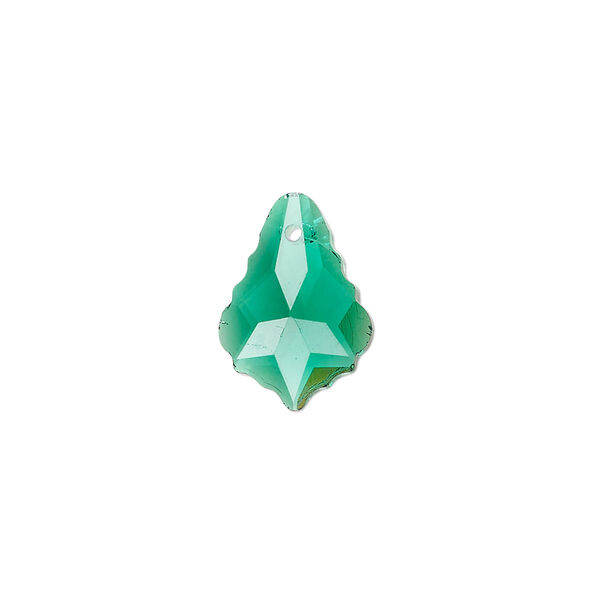 Drop, glass, transparent green, 16x11mm baroque. Sold per pkg of 10. image number 0