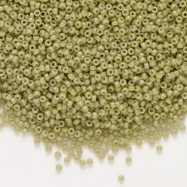 Seed bead, Miyuki, glass, pkg/35g, #15 rocaille, Duracoat® opaque outside dyed cactus (RR-4474). image number 0