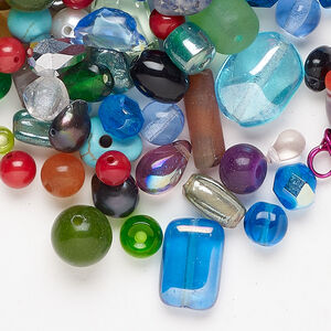 Bead mix 1pkg1, glass, opaque and translucent mixed colors, 3-10mm mixed shapes, 100g.