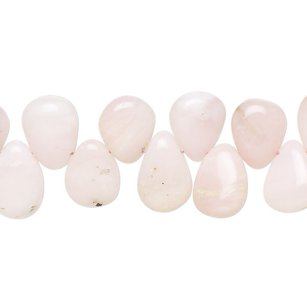 Bead, pink opal (natural), light to medium, 10x7mm-13x9mm hand-cut top-drilled puffed teardrop with 0.4-1.4mm hole, B- grade, Mohs hardness 5 to 6-1/2. Sold per 8-inch strand, approximately 40 beads. image number 0