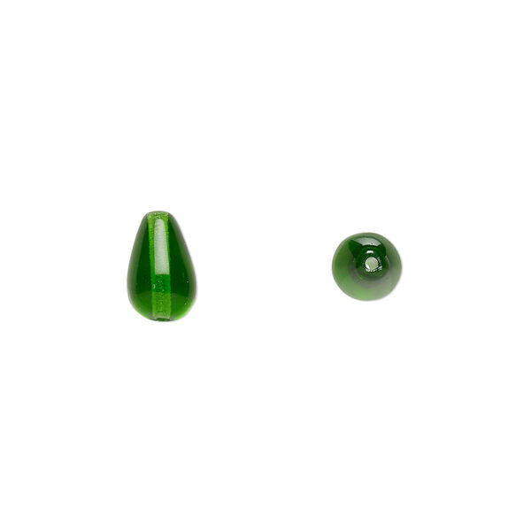 Bead, Czech pressed glass, emerald green, 9.5x6mm teardrop. Sold per 15-1/2" to 16" strand, approximately 40 beads. image number 0