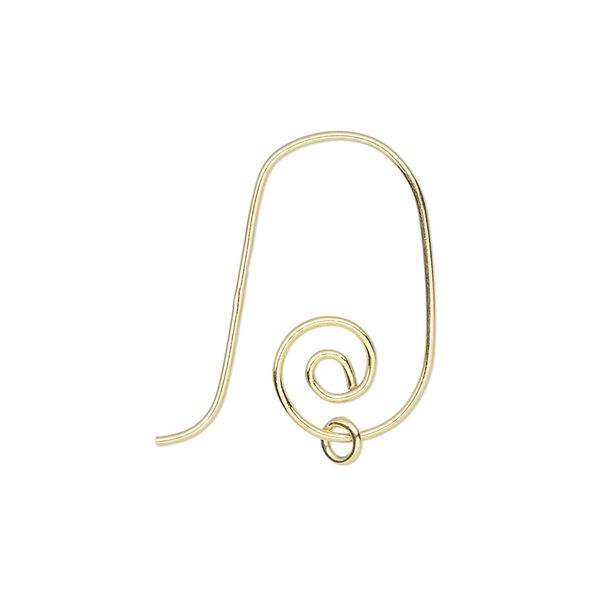 Ear wire fishhook 1pkg2 sterling silver, 22.5mm spiral design / 3.5mm jump ring, 20 gauge gold-finished 1 pair image number 0