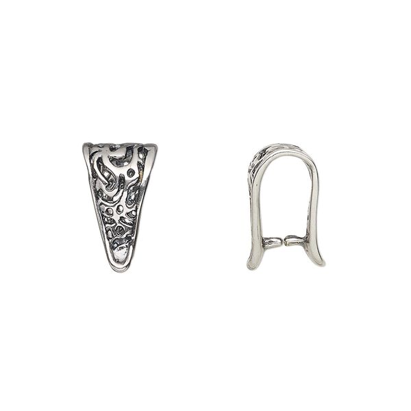 Bail, ice-pick, antique silver-plated brass, 14x8mm fancy triangle, 9mm grip length. Sold individually. image number 0
