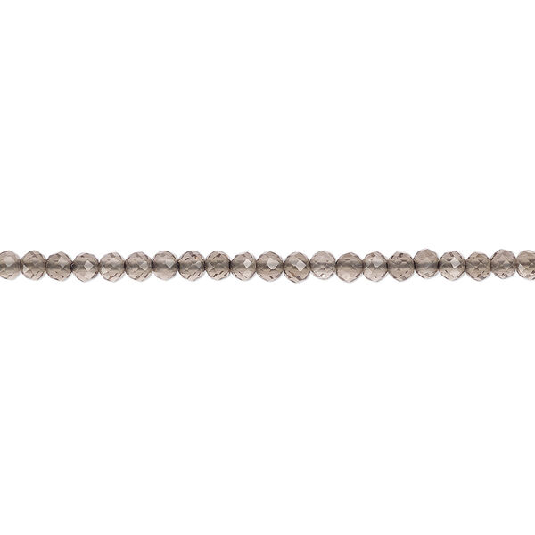 Bead, smoky quartz (heated / irradiated), dark, 2-2.5mm faceted round with 0.4-0.6mm hole, B+ grade, Mohs hardness 7. Sold per 13-inch strand. image number 0