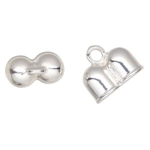 Cord end, silver-finished "pewter" (zinc-based alloy), 24x14mm glue-in double round tube. Sold per pkg of 2.