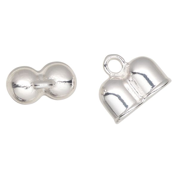 Cord end, silver-finished "pewter" (zinc-based alloy), 24x14mm glue-in double round tube. Sold per pkg of 2. image number 0