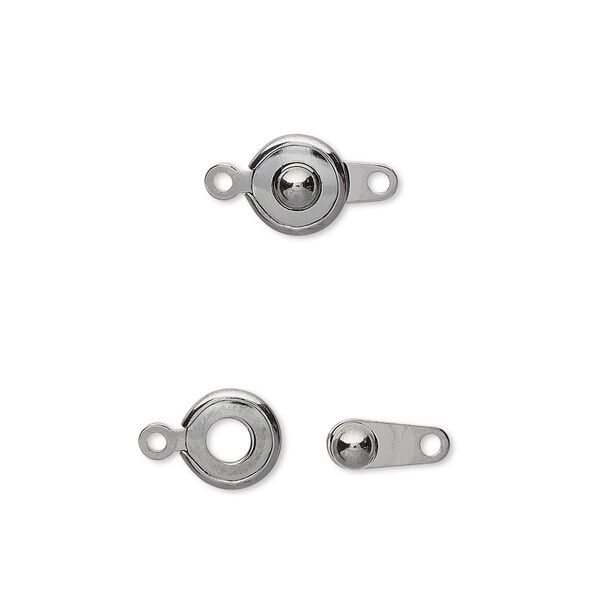 Clasp, button, gunmetal-plated brass, 7.5mm round. Sold per pkg of 10. image number 0