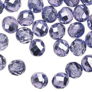 Bead 1pkg50 Czech fire-polished glass, 8mm faceted round, opaque half-coated metallic lilac