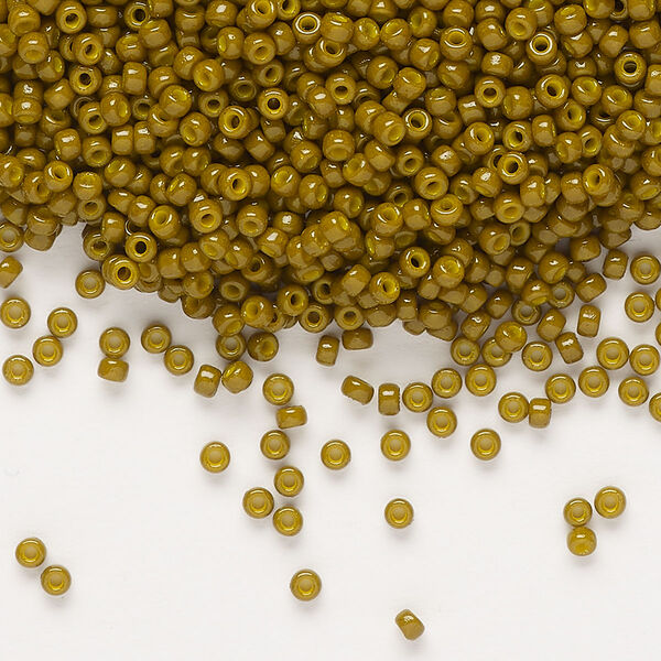 Seed bead, Miyuki, glass, pkg/250g, #11 rocaille, Duracoat® opaque outside dyed Spanish olive (RR-4491). image number 0
