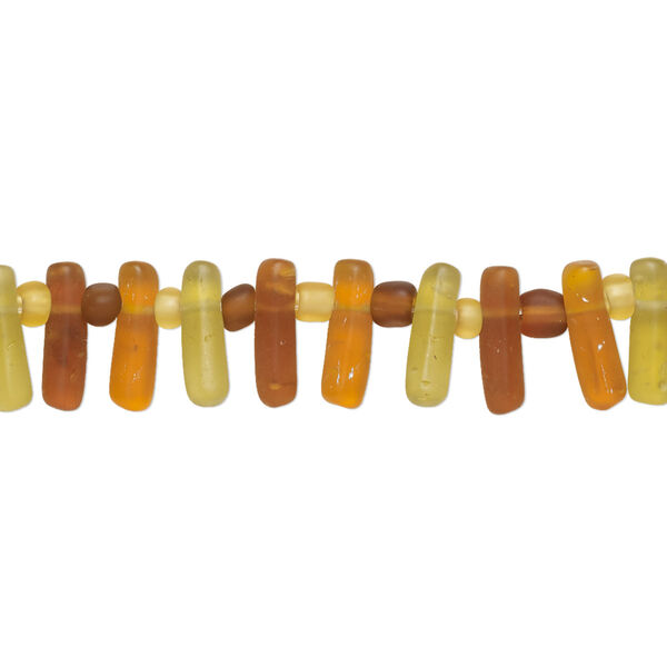 Bead, glass, transparent matte multicolored, 12x3mm-13x4mm top-drilled stick. Sold per 15-1/2 to 16" strand. image number 0