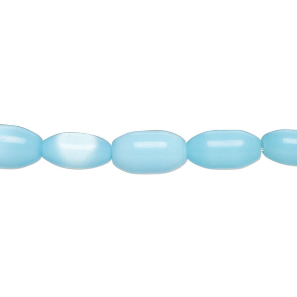 Bead, fiber optic glass, pkg/14 inch, opaque sky blue, 10x5-12x7mm center-drilled oval. image number 0
