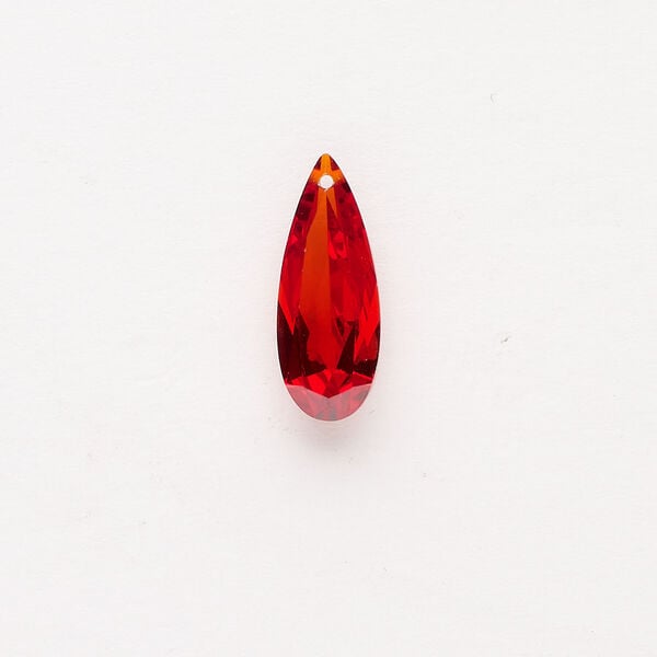 Drop 1pkg1, cubic zirconia, translucent red-orange, 18x7mm top-drilled hand-faceted teardrop. image number 0
