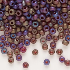 Seed bead, glass, pkg/50g, #6 round, opaque rainbow matte garnet.