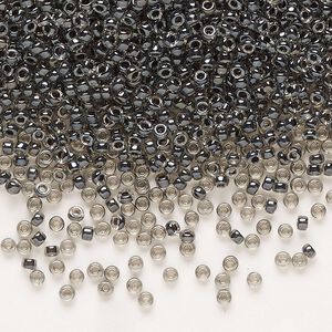 Seed bead, Miyuki, glass, pkg/25g, #11 rocaille, translucent steel-lined luster crystal clear (RR-2276).