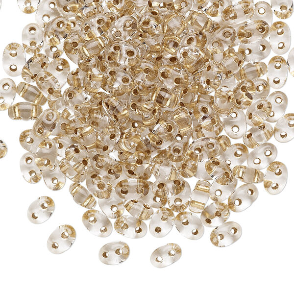 Seed bead, Preciosa Twin™ Czech glass, pkg/250g, 5x2.5mm oval, transparent bronze color-lined clear, (68106). image number 0