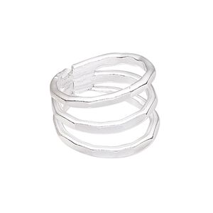 Ring, Hill Tribes, silver-plated copper, 16mm wide with 3 layer design, adjustable from size 8 to 9. Sold individually.