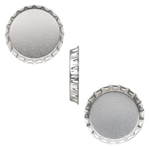 Bottle cap, inked steel with sealant, chrome, 2 inch, undrilled. Sold per pkg of 2.