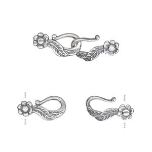 Clasp hook 1pkg1 sterling silver, 13x7mm, antiqued JBB Findings 1-strand