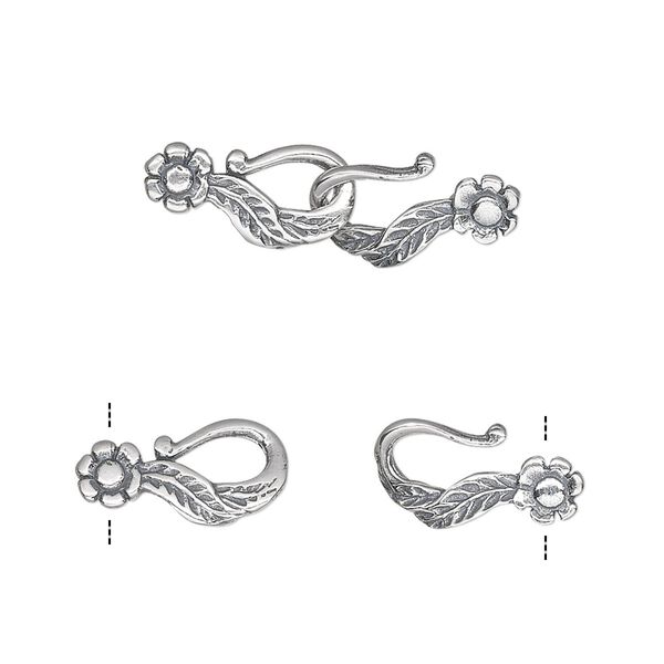 Clasp hook 1pkg1 sterling silver, 13x7mm, antiqued JBB Findings 1-strand image number 0