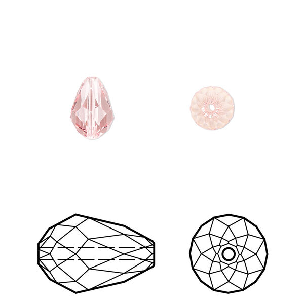 Bead 4pk light rose, Crystal Passions® 9x6mm teardrop 5500 image number 0