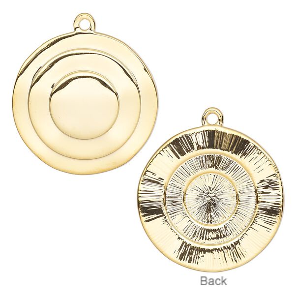 Drop, gold-plated brass, 25mm fancy round. Sold per pkg of 4. image number 0
