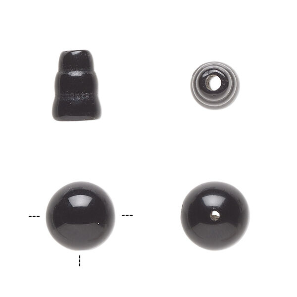 Bead, black onyx (dyed), 9x7mm cone and 10mm T-drilled round, B grade, Mohs hardness 6-1/2 to 7. Sold per pkg of (2) 2-piece sets. image number 0