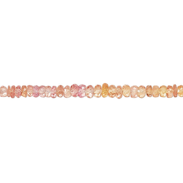 Bead, padparadscha sapphire (heated), 2x0.5mm-3x1.5mm hand-cut faceted rondelle, B grade, Mohs hardness 9. Sold per 8-inch strand, approximately 140 beads. image number 0